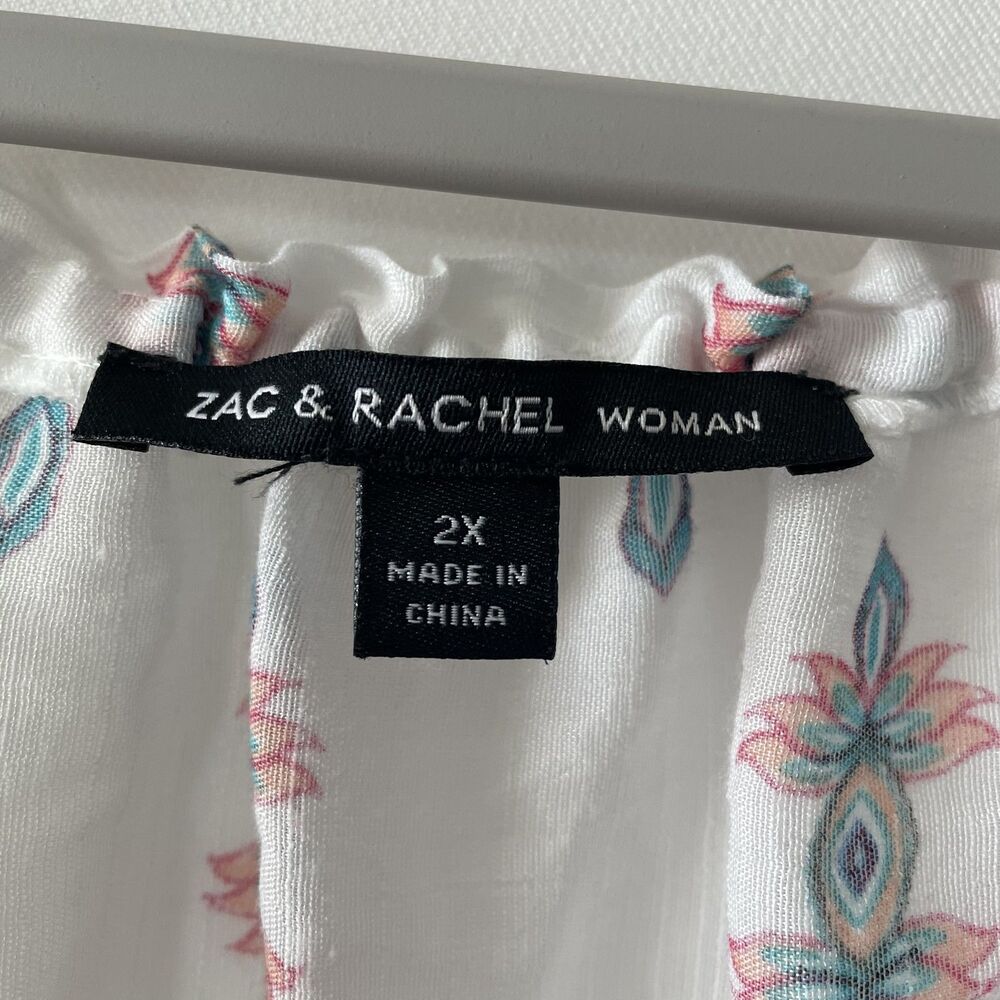 Zac & Rachel Woman Peasant Blouse Bell Sleeve Paisley White Size 2X - Picture 4 of 8